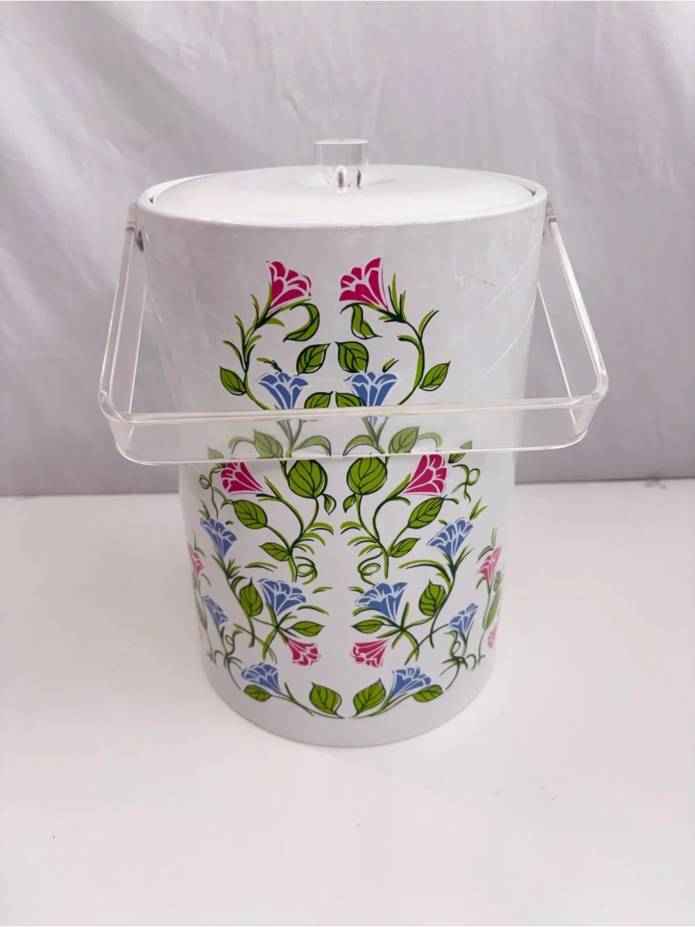 H. J. Stotter vintage acrylic 4 pc vtg floral beverage set ice bucket 3 tumblers